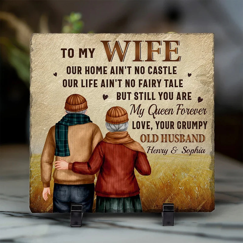 Together Is A Wonderful Place To Be - Couple Personalized Custom Square Shaped Stone With Stand - Gift For Husband Wife, Anniversary