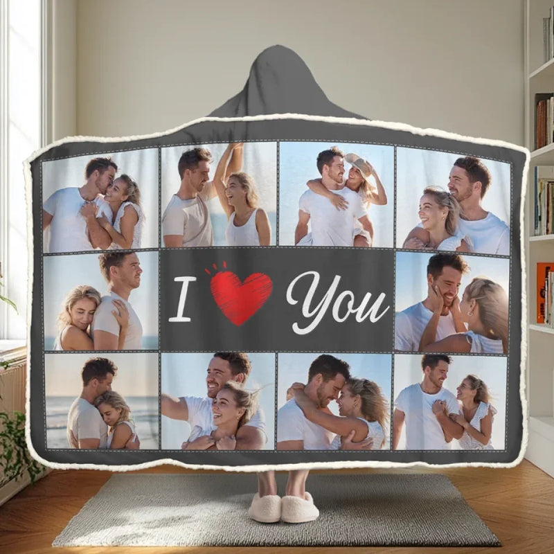 Custom Photo I Love You - Couple Personalized Custom Snuggle Blanket, Hoodie Blanket - Gift For Husband Wife, Anniversary