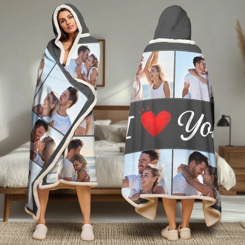 Custom Photo I Love You - Couple Personalized Custom Snuggle Blanket, Hoodie Blanket - Gift For Husband Wife, Anniversary