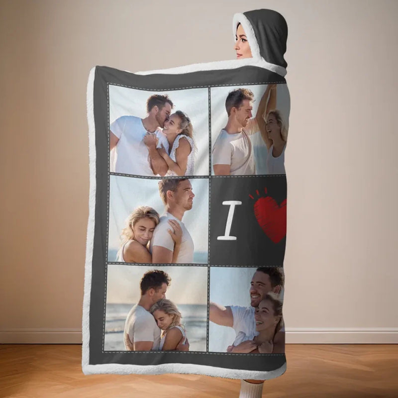 Custom Photo I Love You - Couple Personalized Custom Snuggle Blanket, Hoodie Blanket - Gift For Husband Wife, Anniversary