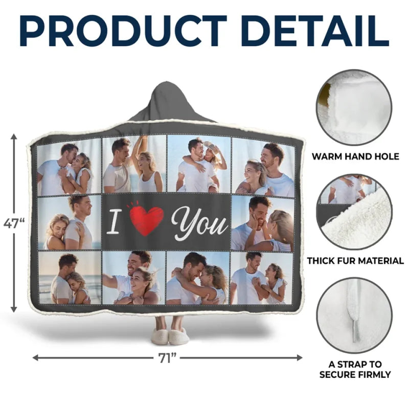 Custom Photo I Love You - Couple Personalized Custom Snuggle Blanket, Hoodie Blanket - Gift For Husband Wife, Anniversary
