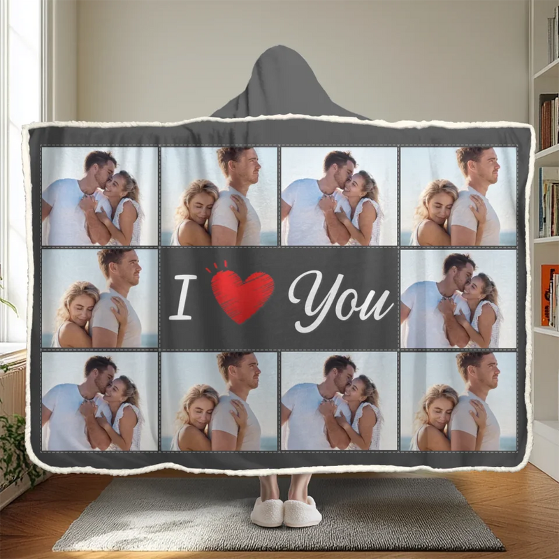 Custom Photo I Love You - Couple Personalized Custom Snuggle Blanket, Hoodie Blanket - Gift For Husband Wife, Anniversary