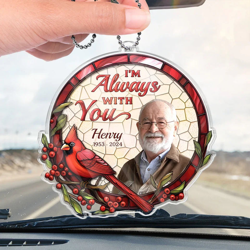 Custom Photo Loving You Forever - Memorial Personalized Custom Car Ornament - Acrylic Custom Shaped - Sympathy Gift For Family Members