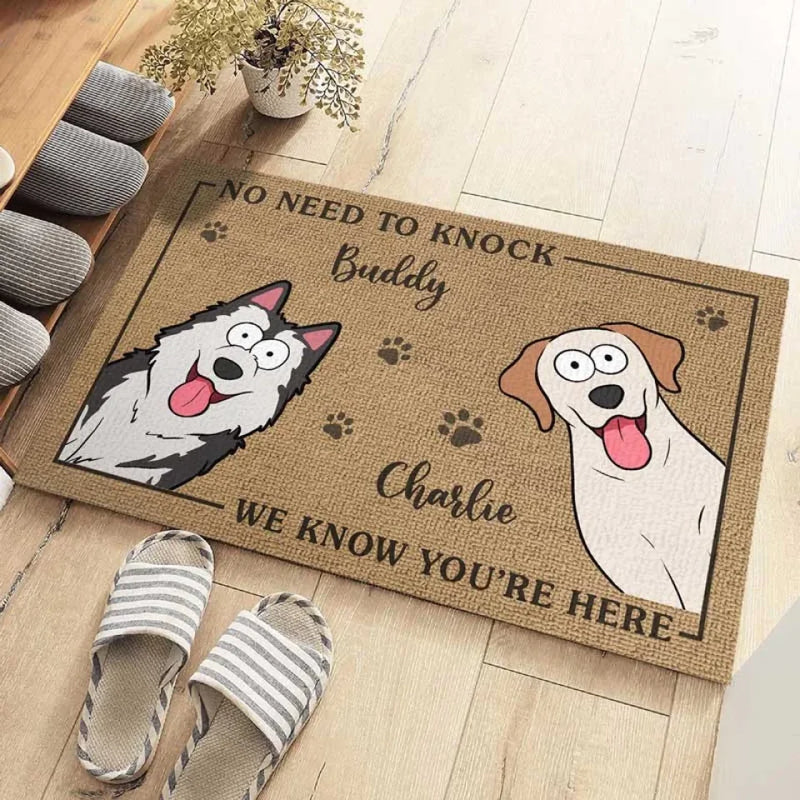 Paws At Home, Eyes On Duty - Dog Personalized Custom Home Decor Decorative Mat - House Warming Gift For Pet Owners, Pet Lovers