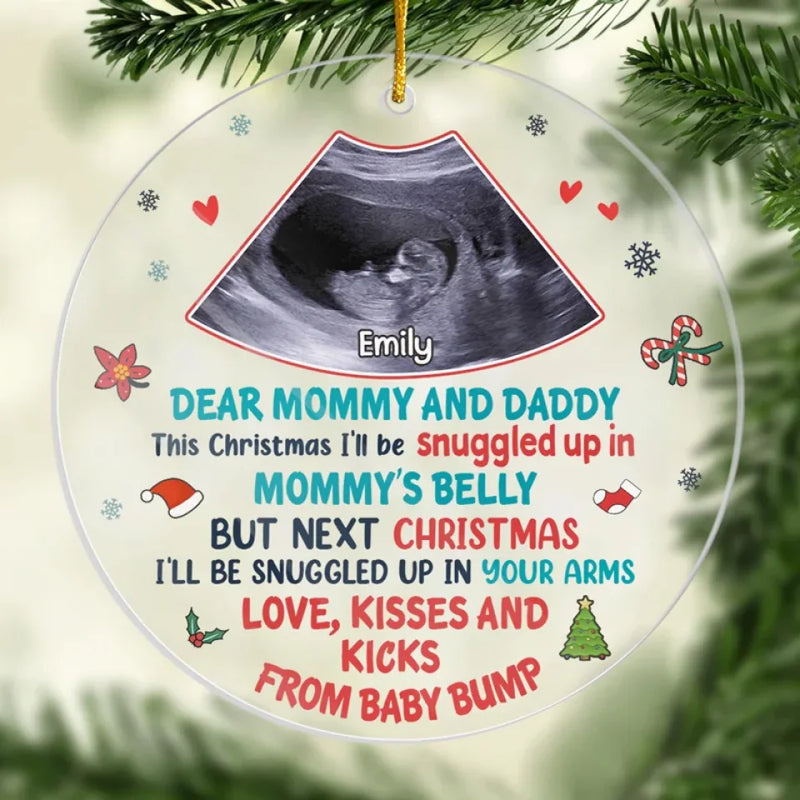 Custom Photo Next Christmas I'll Be Snuggled Up In Your Arms - Family Personalized Custom Ornament - Acrylic Custom Shaped - Christmas Gift For Baby Kids, Newborn Baby
