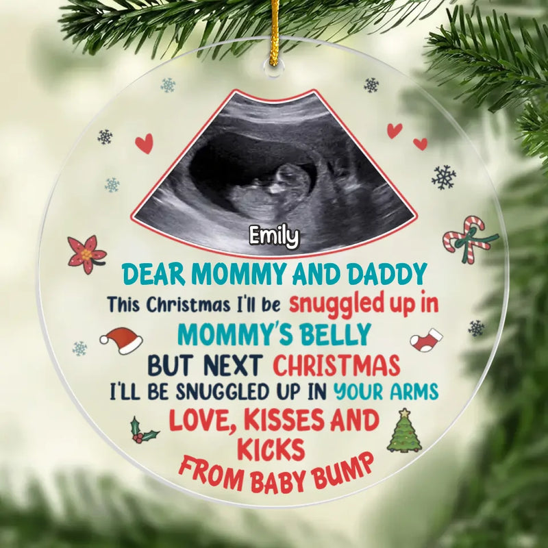 Custom Photo Next Christmas I'll Be Snuggled Up In Your Arms - Family Personalized Custom Ornament - Acrylic Custom Shaped - Christmas Gift For Baby Kids, Newborn Baby