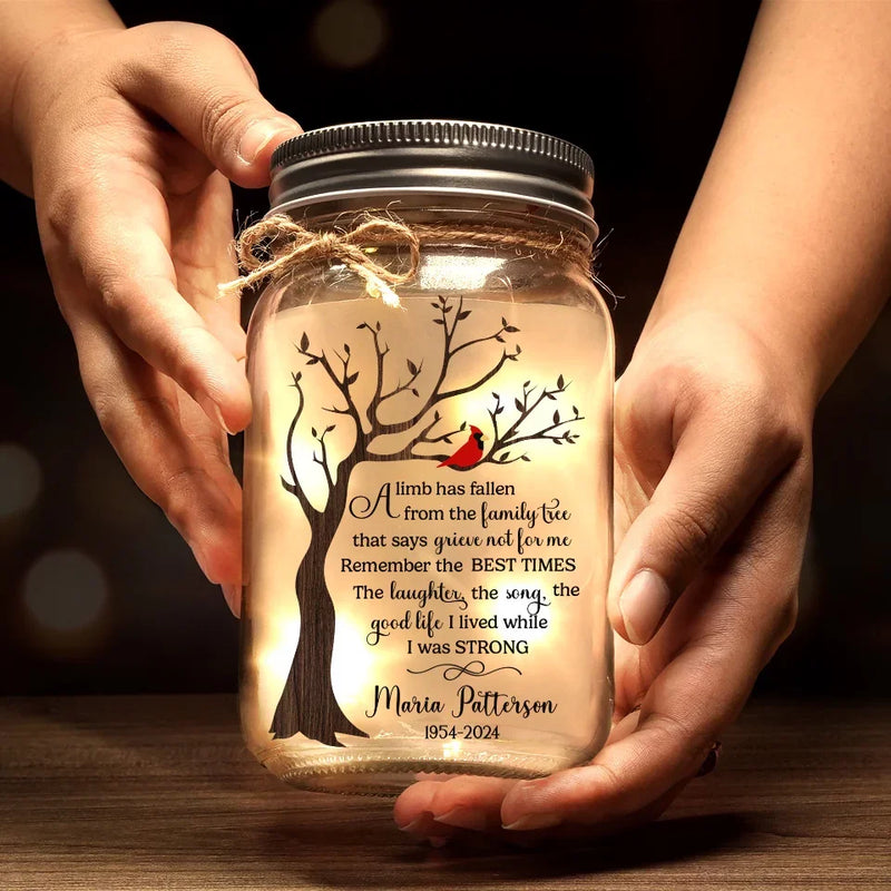 A Life Beautifully Lived, A Heart Deeply Loved - Memorial Personalized Custom Mason Jar Light - Sympathy Gift For Family Members