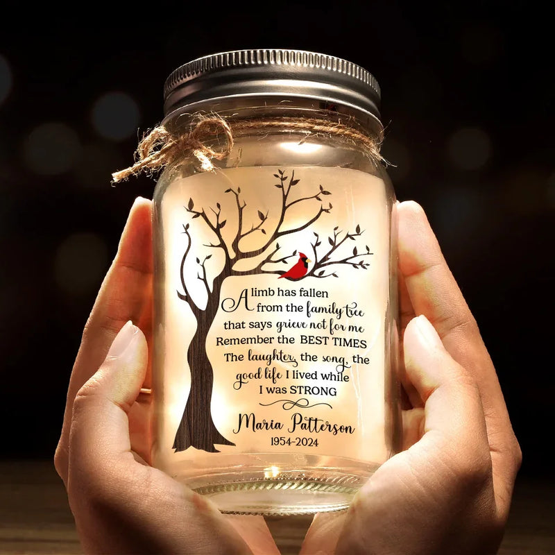 A Life Beautifully Lived, A Heart Deeply Loved - Memorial Personalized Custom Mason Jar Light - Sympathy Gift For Family Members