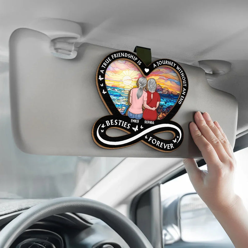Friendship Is The Strongest Foundation - Bestie Personalized Custom Car Visor Clip - Gift For Best Friends, BFF, Sisters
