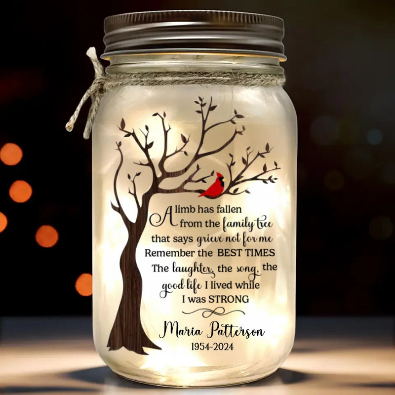 A Life Beautifully Lived, A Heart Deeply Loved - Memorial Personalized Custom Mason Jar Light - Sympathy Gift For Family Members