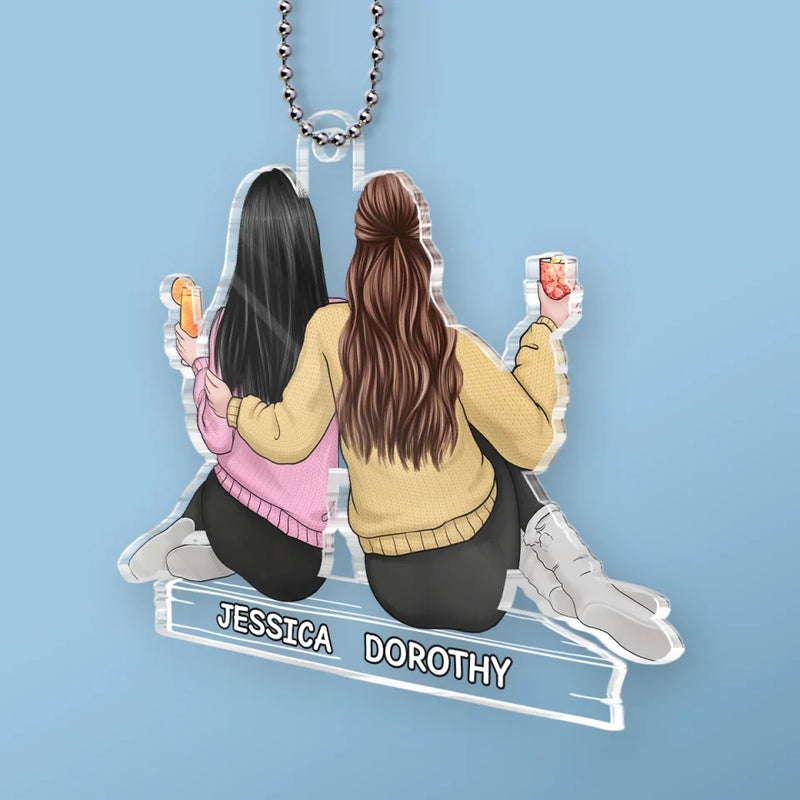Through Thick And Thin, We Stick - Bestie Personalized Custom Car Ornament - Acrylic Custom Shaped - Gift For Best Friends, BFF, Sisters