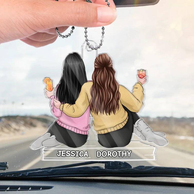 Through Thick And Thin, We Stick - Bestie Personalized Custom Car Ornament - Acrylic Custom Shaped - Gift For Best Friends, BFF, Sisters