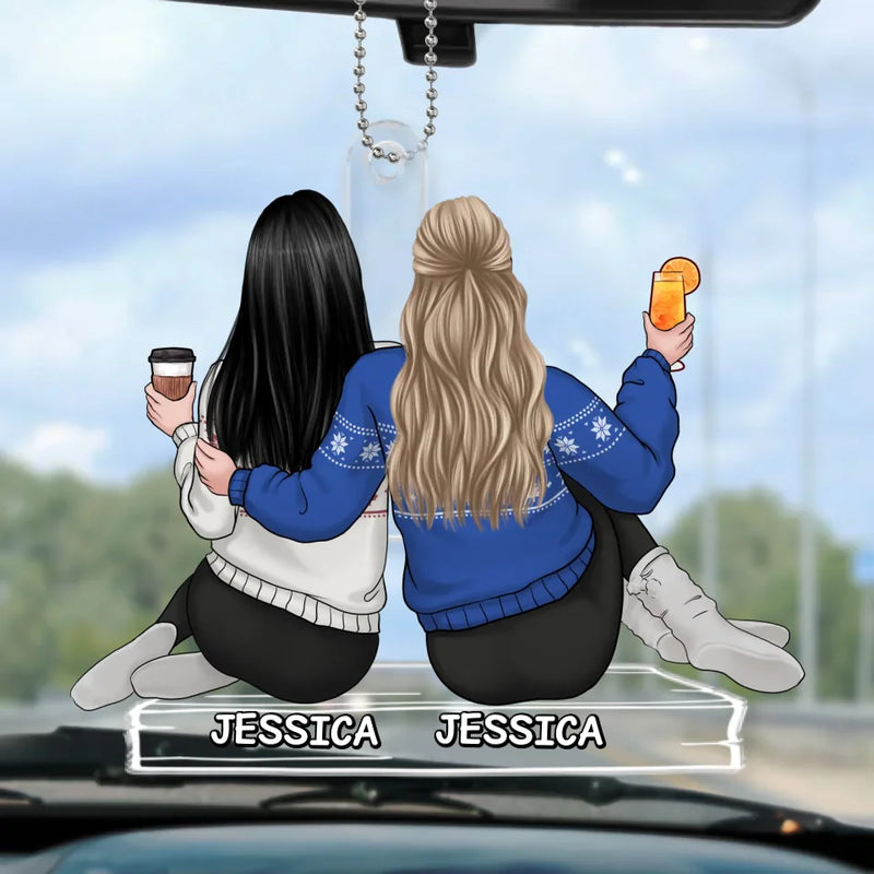 Through Thick And Thin, We Stick - Bestie Personalized Custom Car Ornament - Acrylic Custom Shaped - Gift For Best Friends, BFF, Sisters
