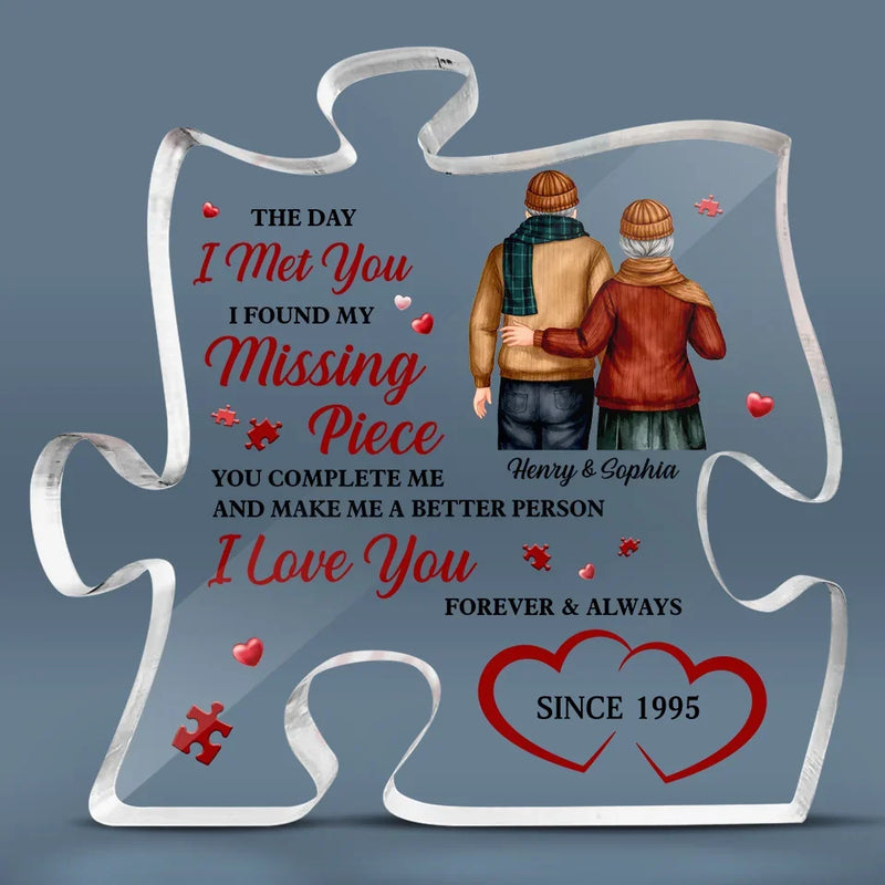 Our Love Grows Stronger With Time - Couple Personalized Custom Puzzle Shaped Acrylic Plaque - Gift For Husband Wife, Anniversary