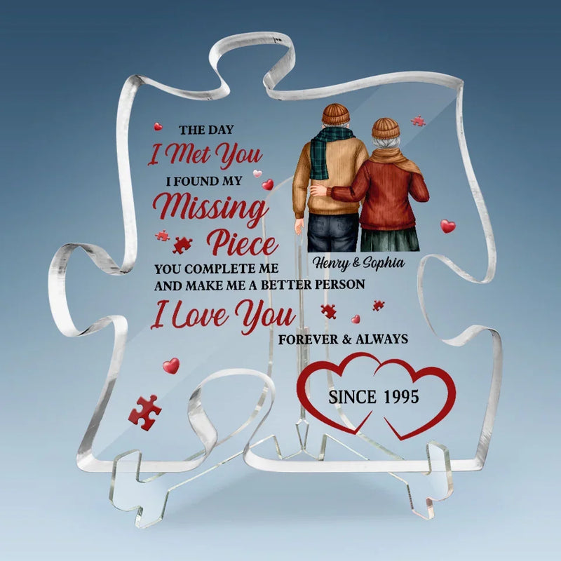 Our Love Grows Stronger With Time - Couple Personalized Custom Puzzle Shaped Acrylic Plaque - Gift For Husband Wife, Anniversary