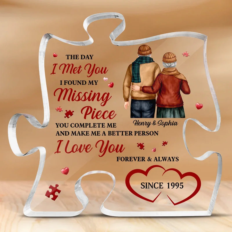 Our Love Grows Stronger With Time - Couple Personalized Custom Puzzle Shaped Acrylic Plaque - Gift For Husband Wife, Anniversary