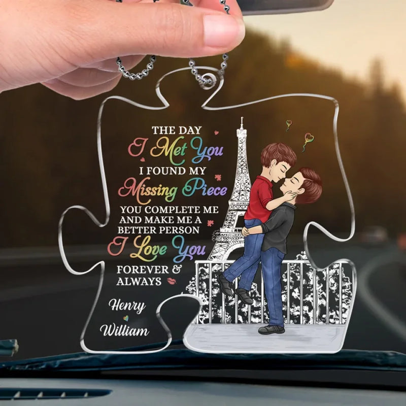 You Complete Me And Make Me A Better Person - Couple Personalized Custom Car Ornament - Acrylic Custom Shaped - Gift For Husband Wife, Anniversary, LGBTQ+