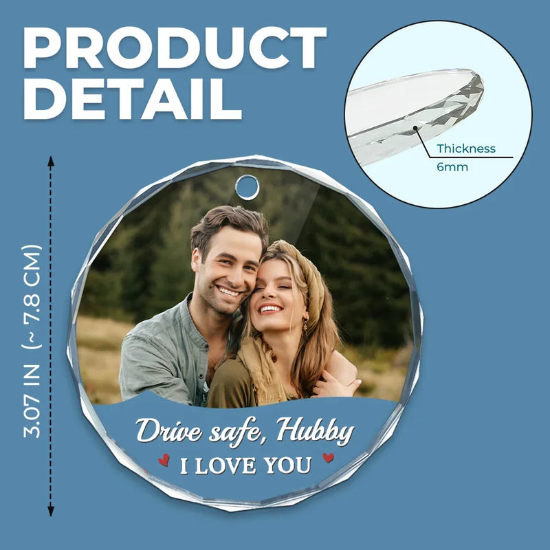 Custom Photo Every Mile, My Love Is With You - Couple Personalized Custom Round Glass Ornament Car Hanger - Gift For Husband Wife, Anniversary