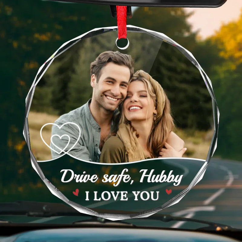 Custom Photo Every Mile, My Love Is With You - Couple Personalized Custom Round Glass Ornament Car Hanger - Gift For Husband Wife, Anniversary
