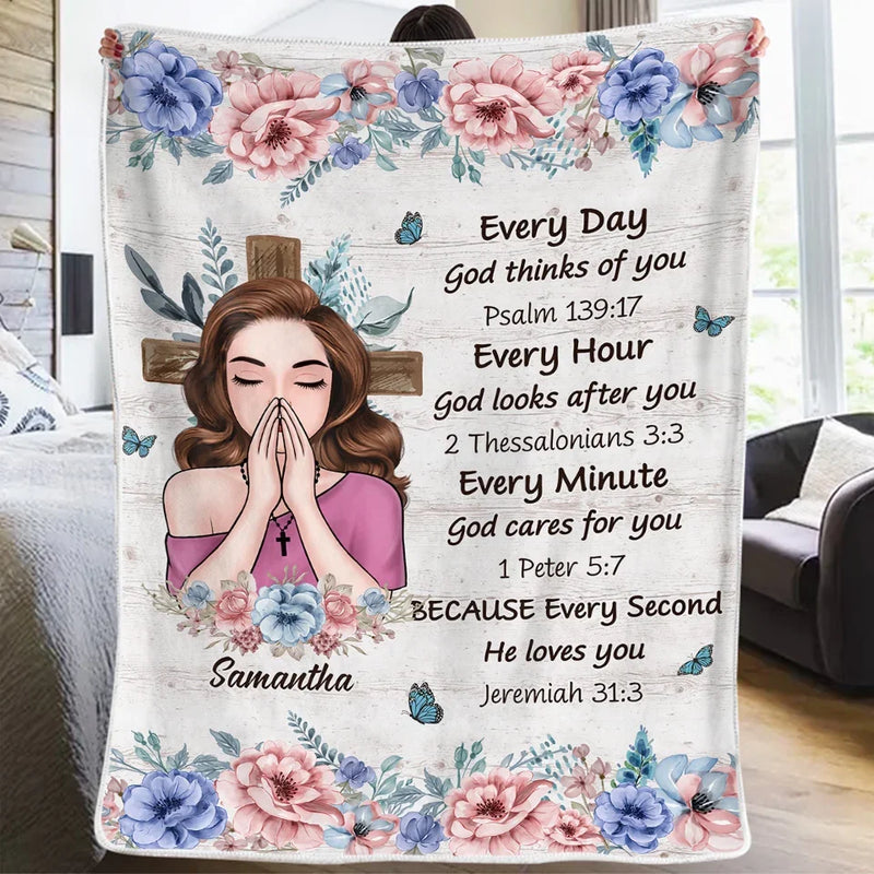 Every Day God Thinks Of You Self-Love Affirmations - Friend Personalized Custom Blanket - Gift For Best Friends, Family Members, Coworkers, Yourself