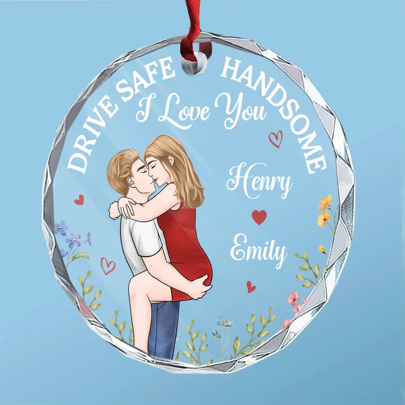 One Kiss Can Tell A Thousand Stories - Couple Personalized Custom Round Glass Ornament Car Hanger - Gift For Husband Wife, Anniversary