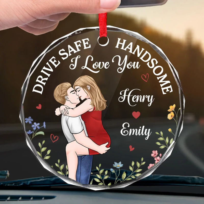 One Kiss Can Tell A Thousand Stories - Couple Personalized Custom Round Glass Ornament Car Hanger - Gift For Husband Wife, Anniversary