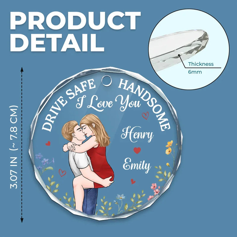 One Kiss Can Tell A Thousand Stories - Couple Personalized Custom Round Glass Ornament Car Hanger - Gift For Husband Wife, Anniversary