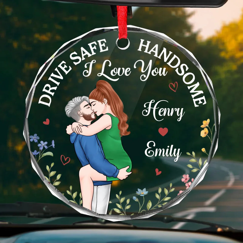 One Kiss Can Tell A Thousand Stories - Couple Personalized Custom Round Glass Ornament Car Hanger - Gift For Husband Wife, Anniversary