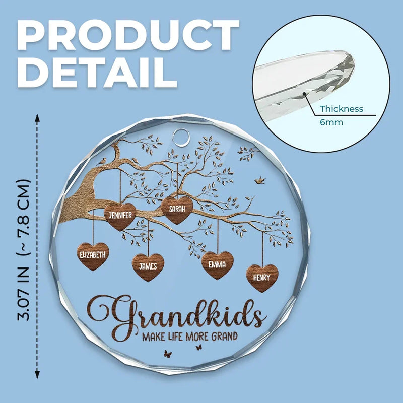 Grandma’s Love Is The Root Of Our Family Tree - Family Personalized Custom Round Glass Ornament Car Hanger - Gift For Grandma