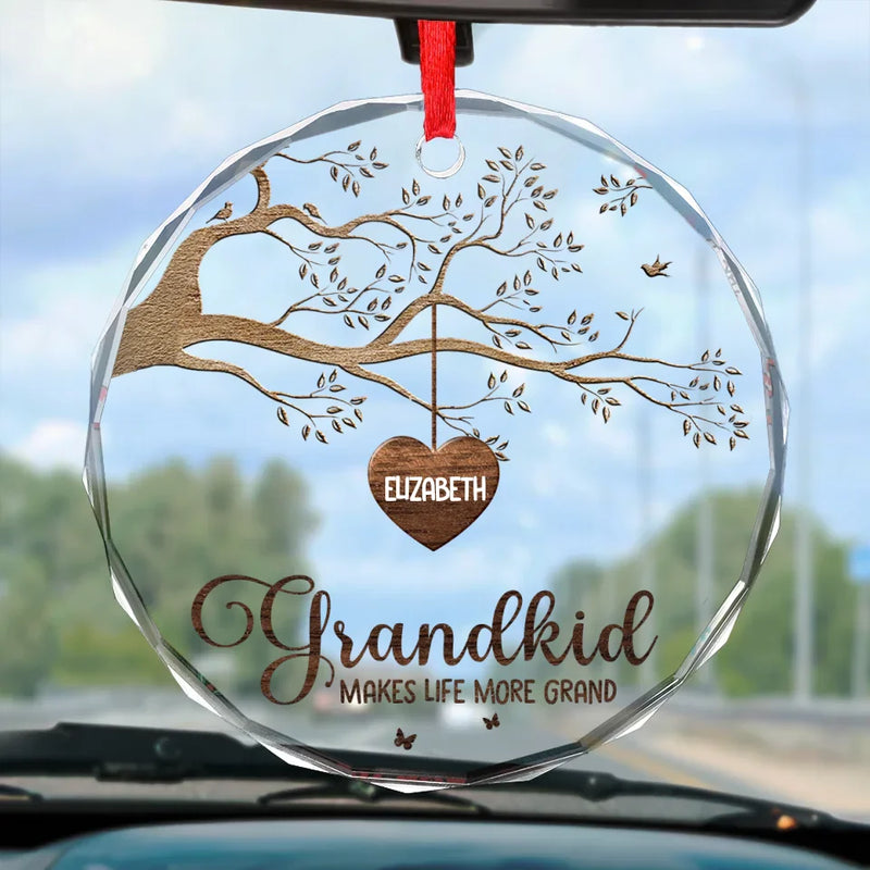 Grandma’s Love Is The Root Of Our Family Tree - Family Personalized Custom Round Glass Ornament Car Hanger - Gift For Grandma