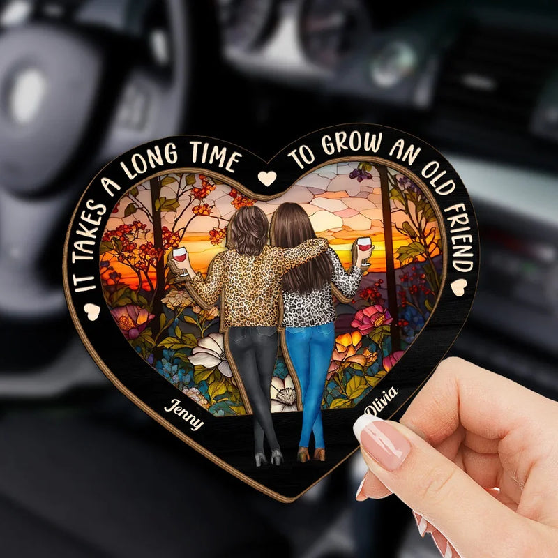 It Takes A Long Time To Grow An Old Friend - Bestie Personalized Custom Car Visor Clip - Gift For Best Friends, BFF, Sisters