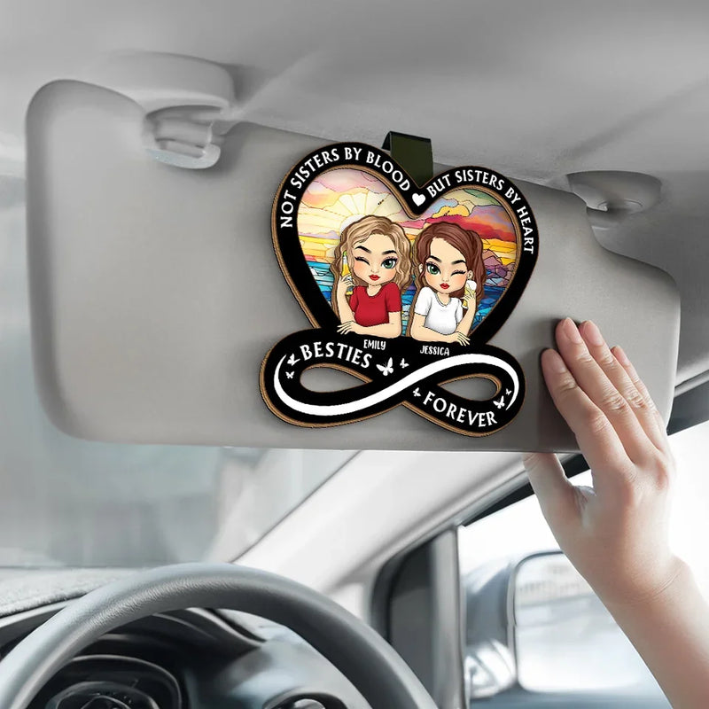 Not Sisters By Blood But Sisters By Heart - Bestie Personalized Custom Car Visor Clip - Gift For Best Friends, BFF, Sisters