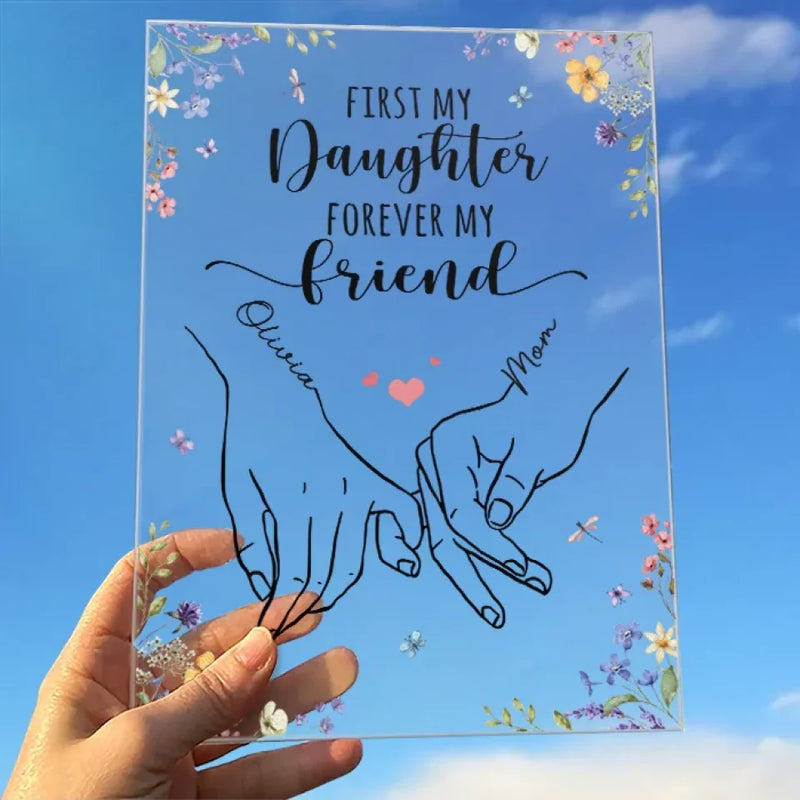 Her Hand Is My Safe Place - Family Personalized Custom Rectangle Shaped Acrylic Plaque - Gift For Mom