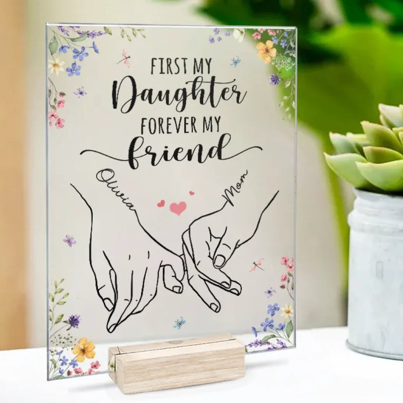 Her Hand Is My Safe Place - Family Personalized Custom Rectangle Shaped Acrylic Plaque - Gift For Mom