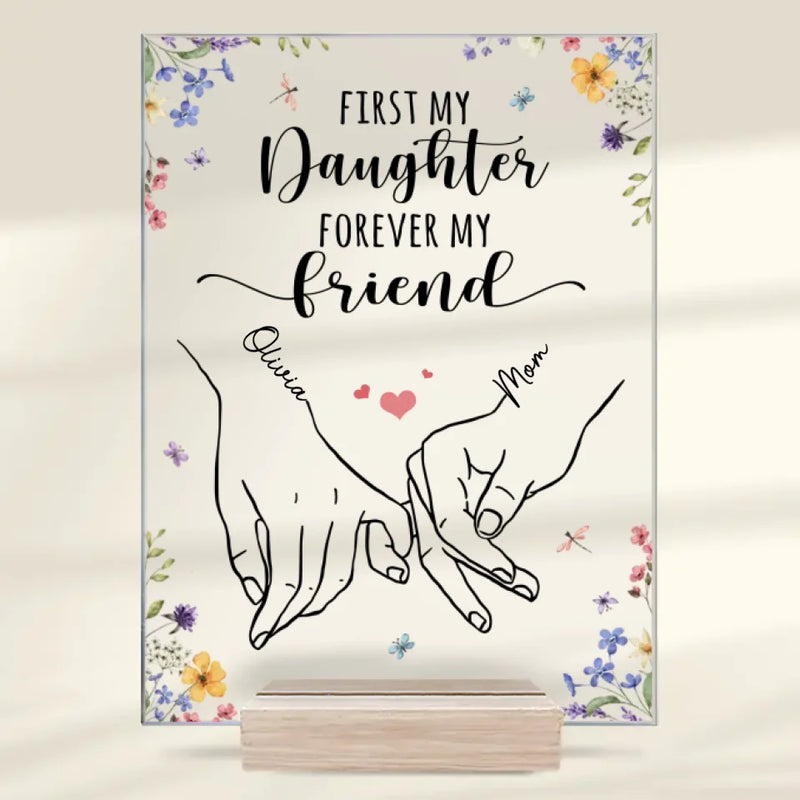 Her Hand Is My Safe Place - Family Personalized Custom Rectangle Shaped Acrylic Plaque - Gift For Mom