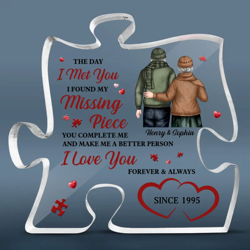 Our Love Grows Stronger With Time - Couple Personalized Custom Puzzle Shaped Acrylic Plaque - Gift For Husband Wife, Anniversary