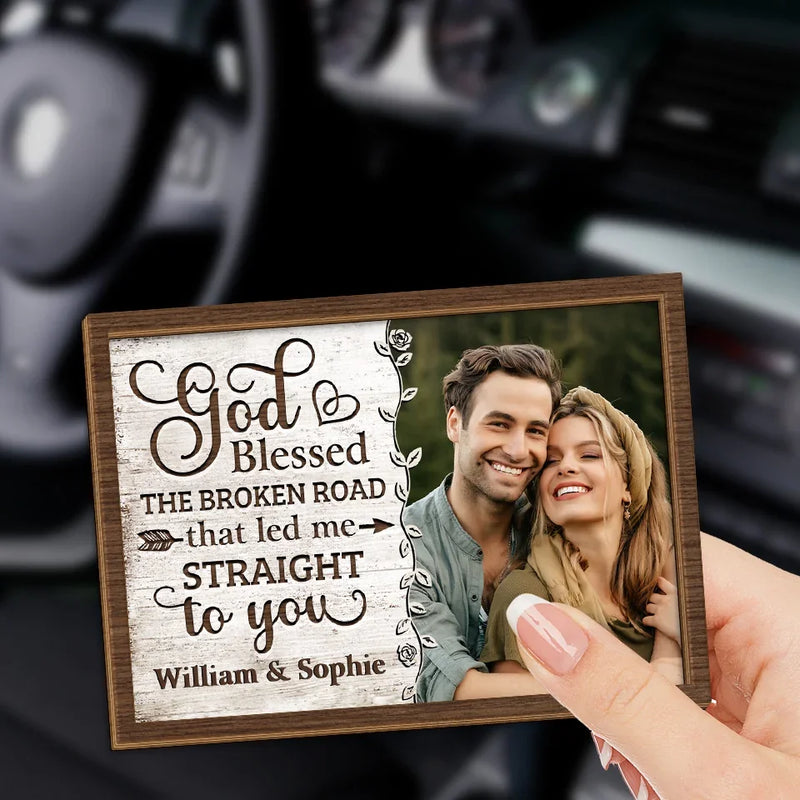 Custom Photo God Blessed The Road That Led Me To You - Couple Personalized Custom Car Visor Clip - Gift For Husband Wife, Anniversary
