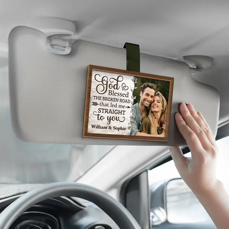 Custom Photo God Blessed The Road That Led Me To You - Couple Personalized Custom Car Visor Clip - Gift For Husband Wife, Anniversary