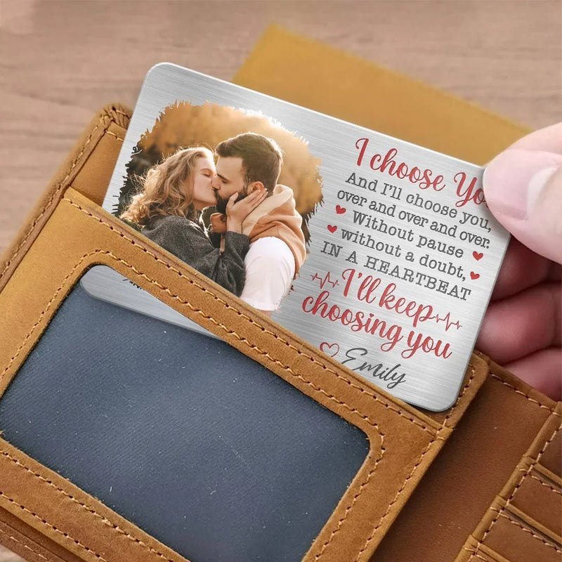 Custom Photo Happier With You - Couple Personalized Custom Aluminum Wallet Card - Gift For Husband Wife, Anniversary