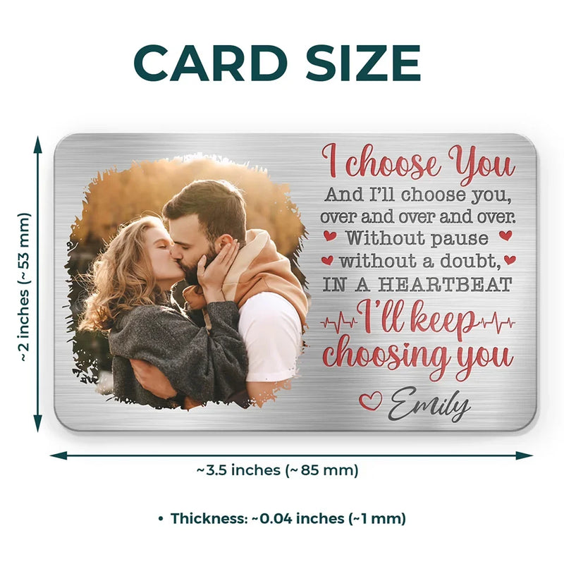 Custom Photo Happier With You - Couple Personalized Custom Aluminum Wallet Card - Gift For Husband Wife, Anniversary