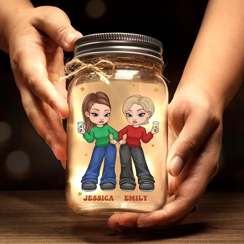 Partners In Crime And Everything Fine - Bestie Personalized Custom Mason Jar Light - Christmas Gift For Best Friends, BFF, Sisters
