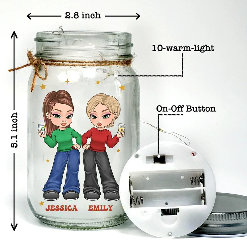 Partners In Crime And Everything Fine - Bestie Personalized Custom Mason Jar Light - Christmas Gift For Best Friends, BFF, Sisters