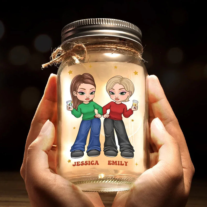 Partners In Crime And Everything Fine - Bestie Personalized Custom Mason Jar Light - Christmas Gift For Best Friends, BFF, Sisters