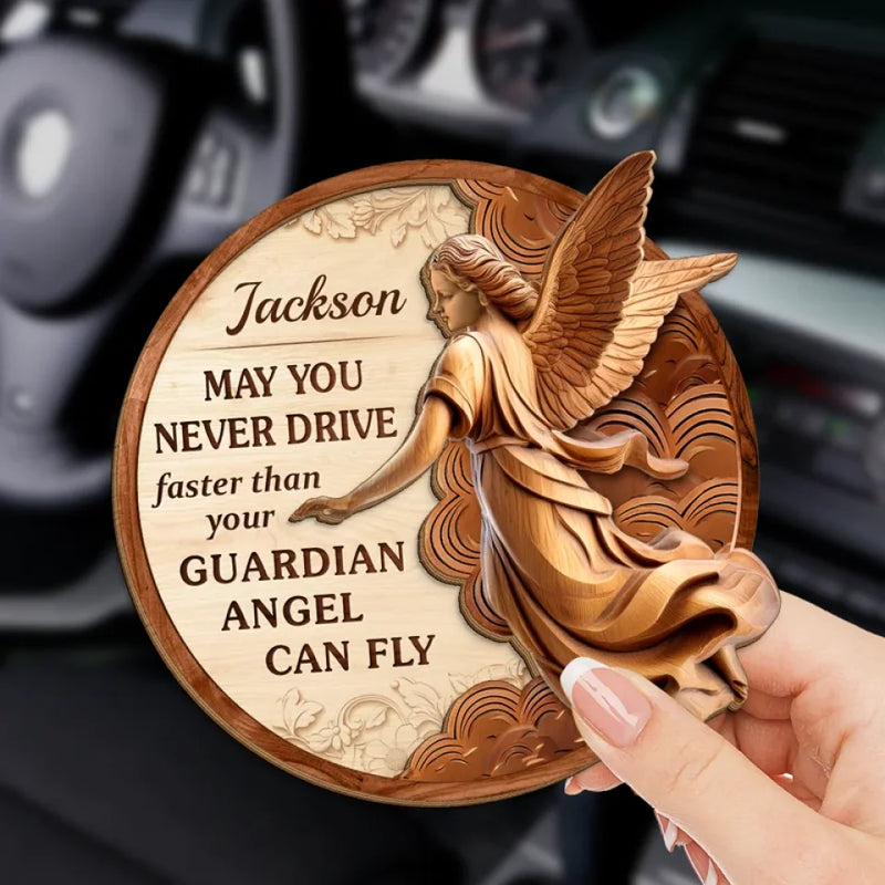 May You Never Drive Faster - Family Personalized Custom Car Visor Clip - Gift For Daughter, Son