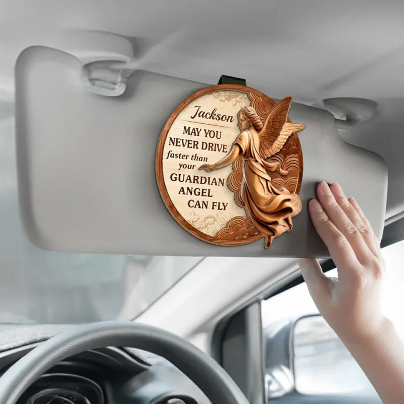 May You Never Drive Faster - Family Personalized Custom Car Visor Clip - Gift For Daughter, Son