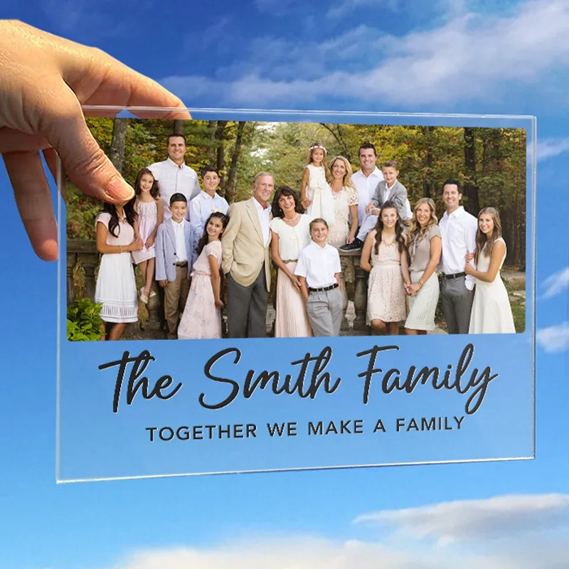 Custom Photo A Family Stitched Together With Love - Family Personalized Custom Rectangle Shaped Acrylic Plaque - Gift For Family Members