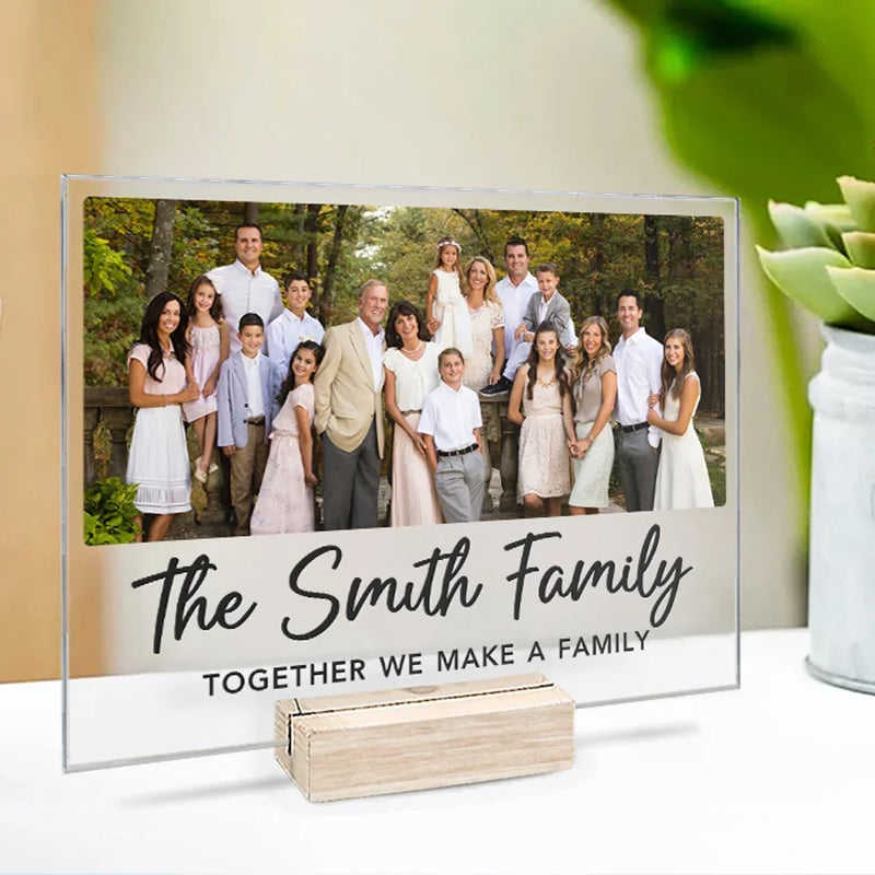 Custom Photo A Family Stitched Together With Love - Family Personalized Custom Rectangle Shaped Acrylic Plaque - Gift For Family Members