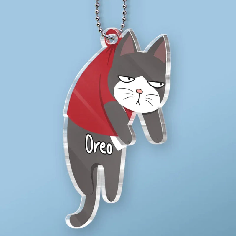 Cats Make The Best Festive Friends, Curled Up By The Tree - Cat Personalized Custom Car Ornament - Acrylic Custom Shaped - Gift For Pet Owners, Pet Lovers