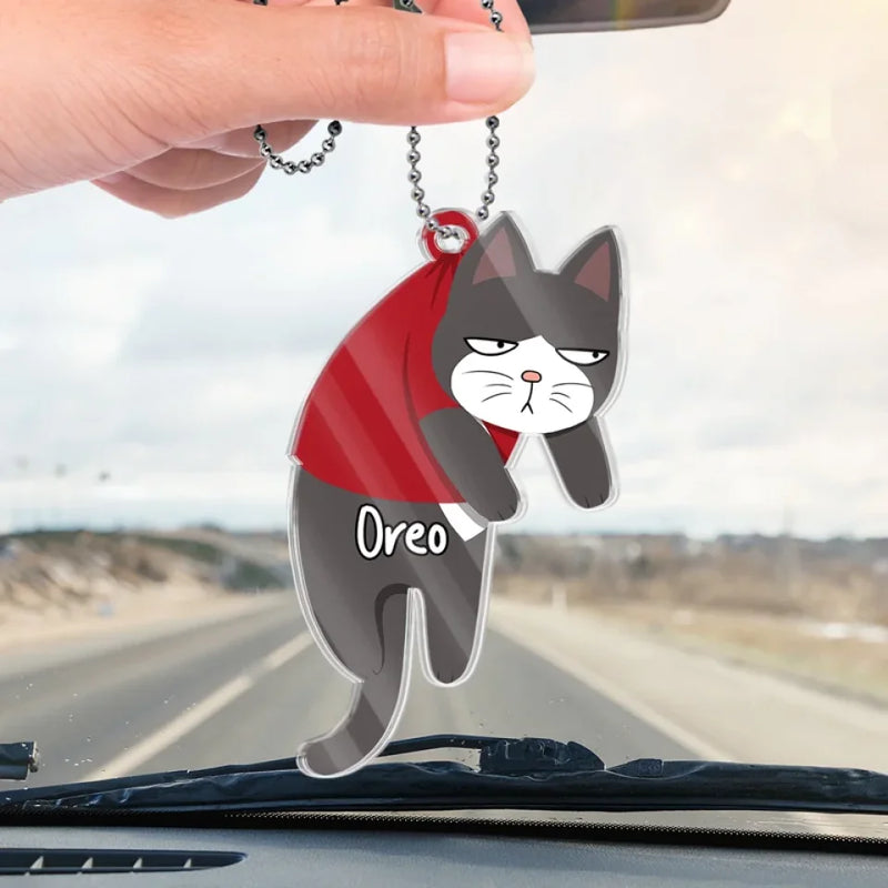 Cats Make The Best Festive Friends, Curled Up By The Tree - Cat Personalized Custom Car Ornament - Acrylic Custom Shaped - Gift For Pet Owners, Pet Lovers