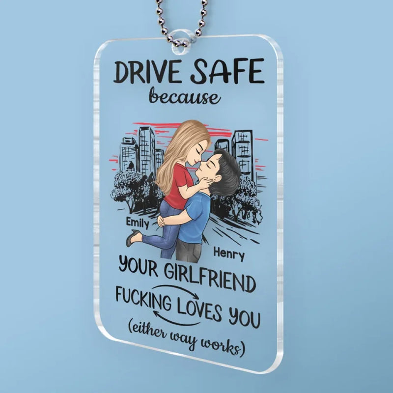 Take Care On The Road, You Mean The World To Me - Couple Personalized Custom Car Ornament - Acrylic Custom Shaped - Gift For Husband Wife, Anniversary